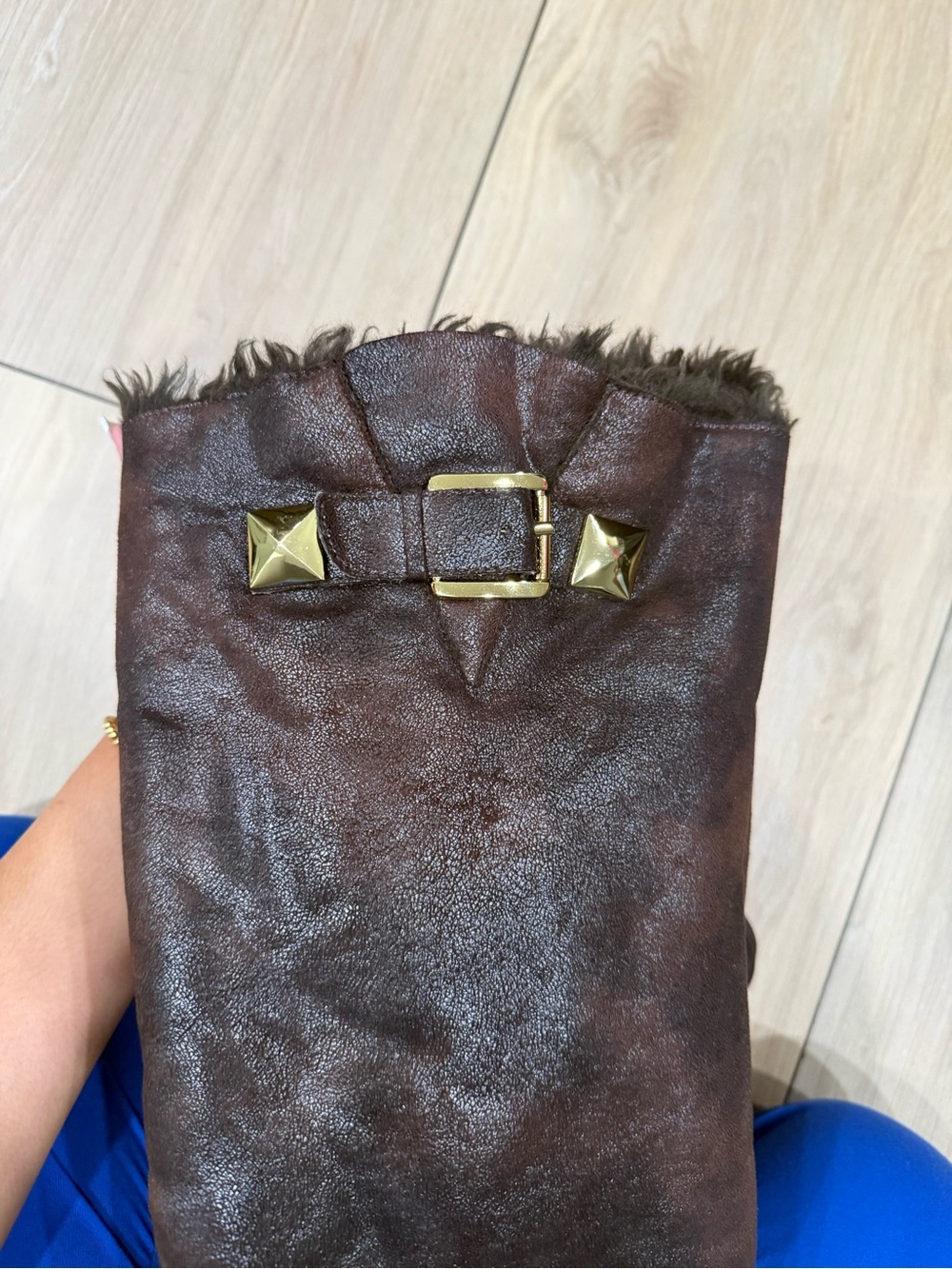 Michael Kors Dark Brown Suede Knee-High Wedge Boots with Faux Shearling Trim - Picture 3 of 4